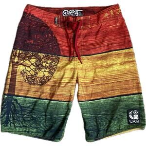 LRG Lifted Research Group Board Shorts Swim Trunks Size 32 Striped Tree Reggae